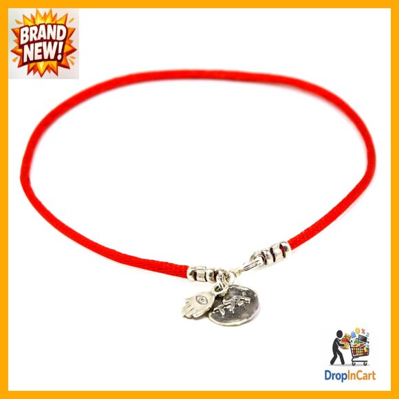 Sterling Silver Charm Anklet with Hamsa Hands Silk String Protection Bracelet